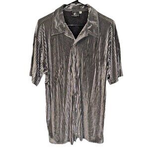 Vintage Positano Silver Black Corduroy Button Up Shirt Size XL